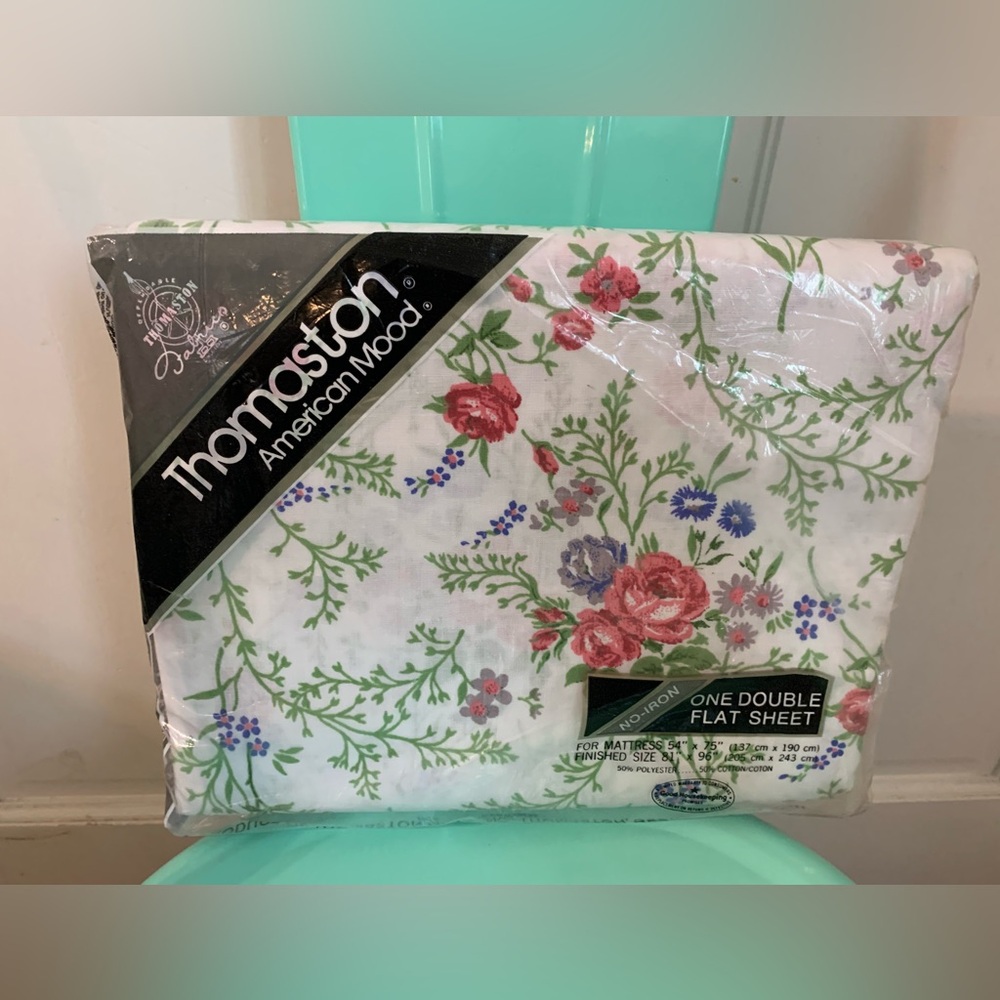 NWT Vintage Thomaston Rose Floral Double Flat Sheet 50/50 Cotton/Poly